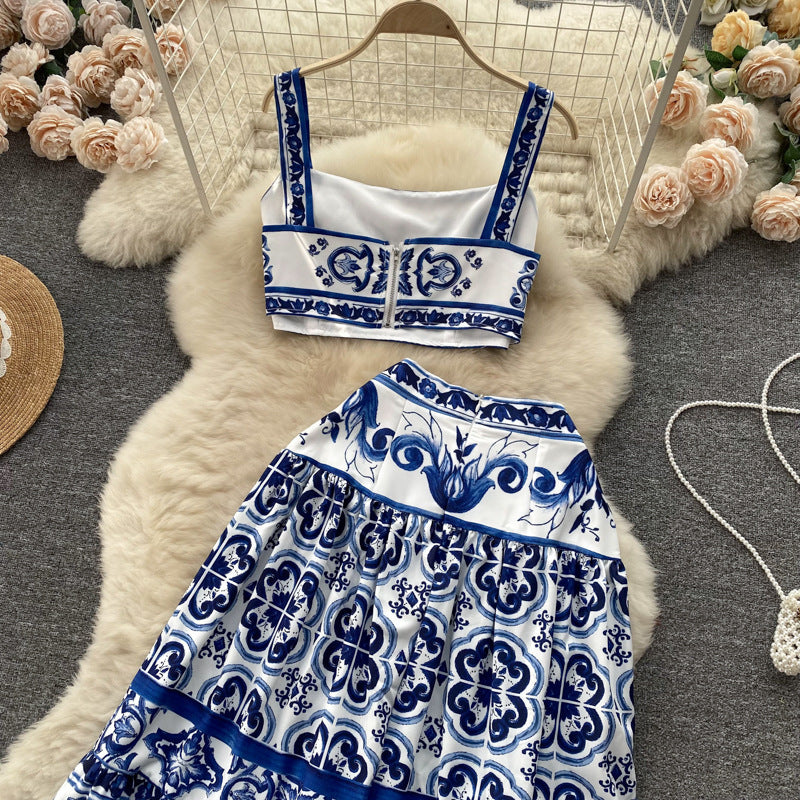 Women Summer Printed Camisole + Skirt Two-piece Set 15