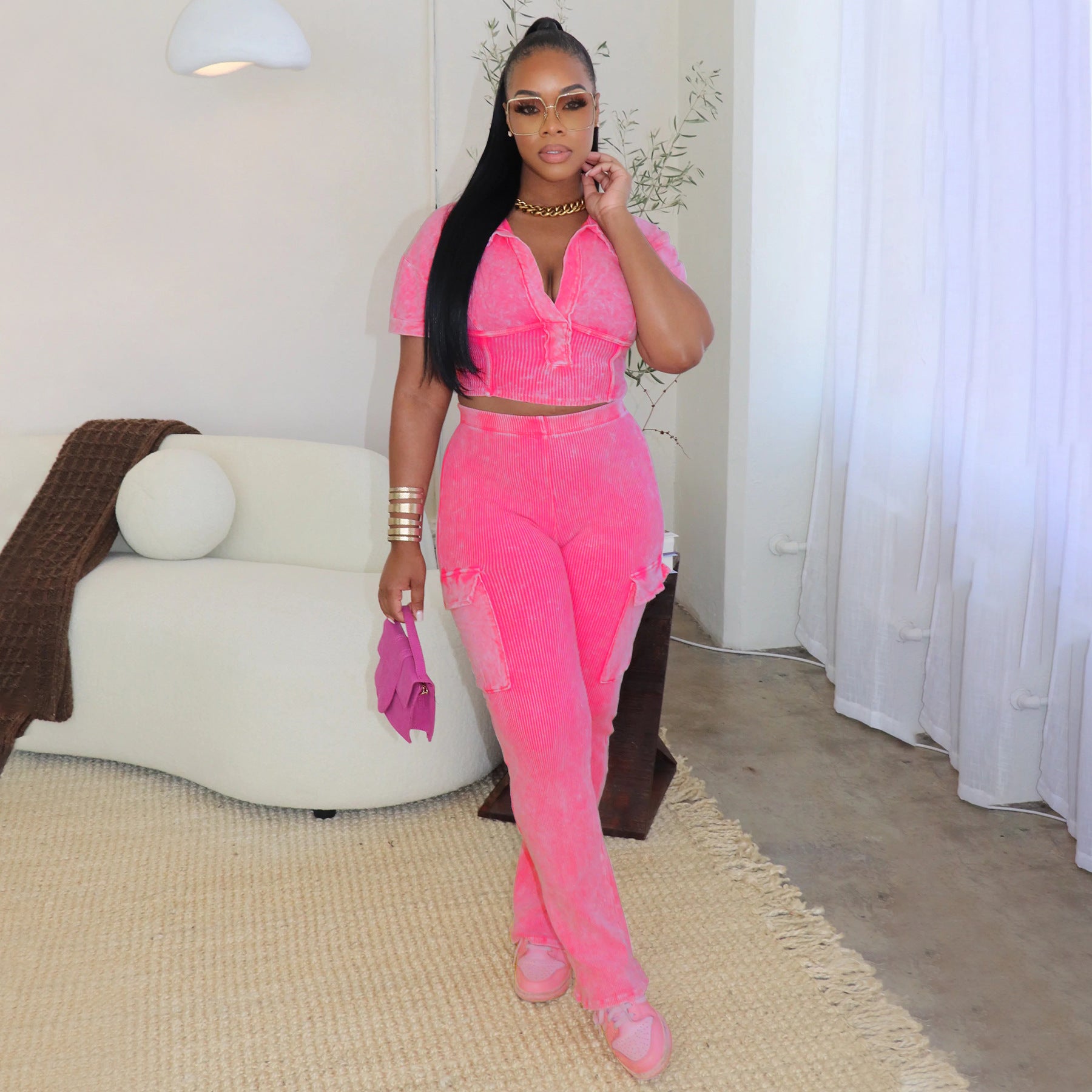 Women Sport Short-Sleeved Top and Pant Two-Piece Set 4