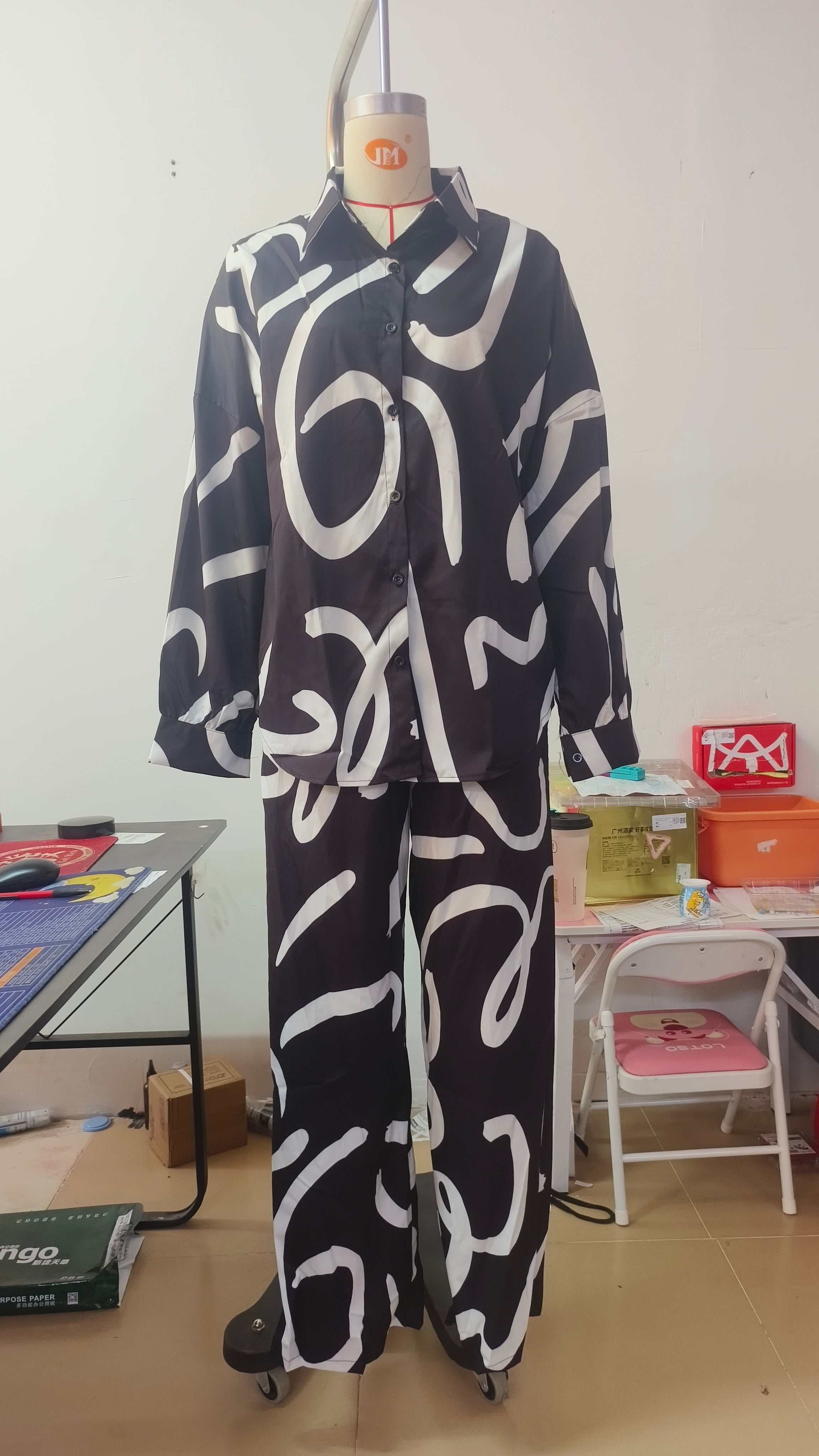 Fashion Print Casual Shirt Wide-Leg Pants Two-Piece Set 9