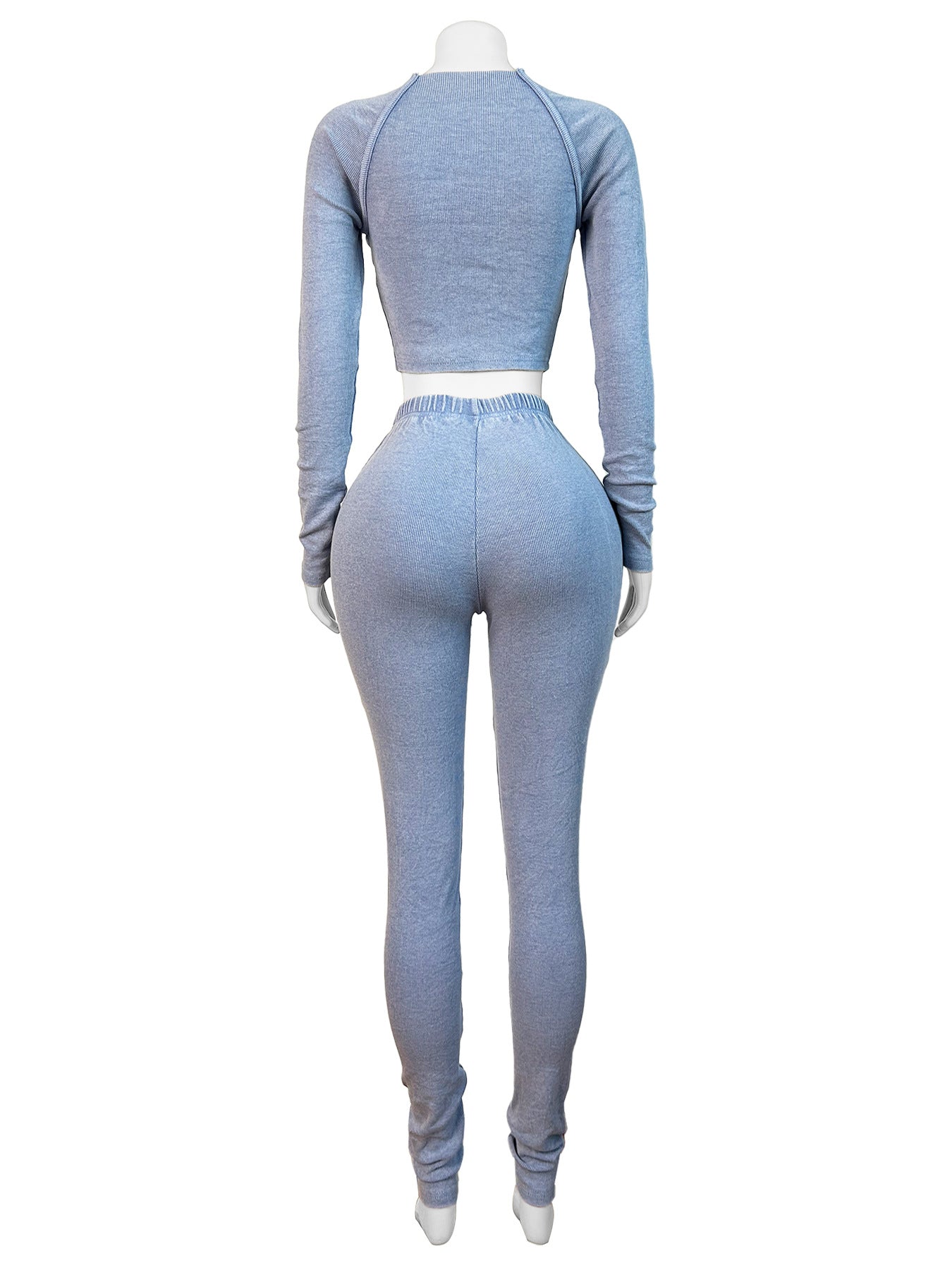 Women Casual Ribbed Washed Distressed Top and Pant Two-Piece Set 9