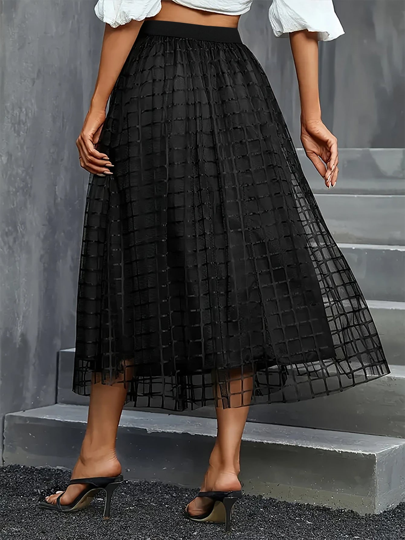 Women plaid mesh skirt 3