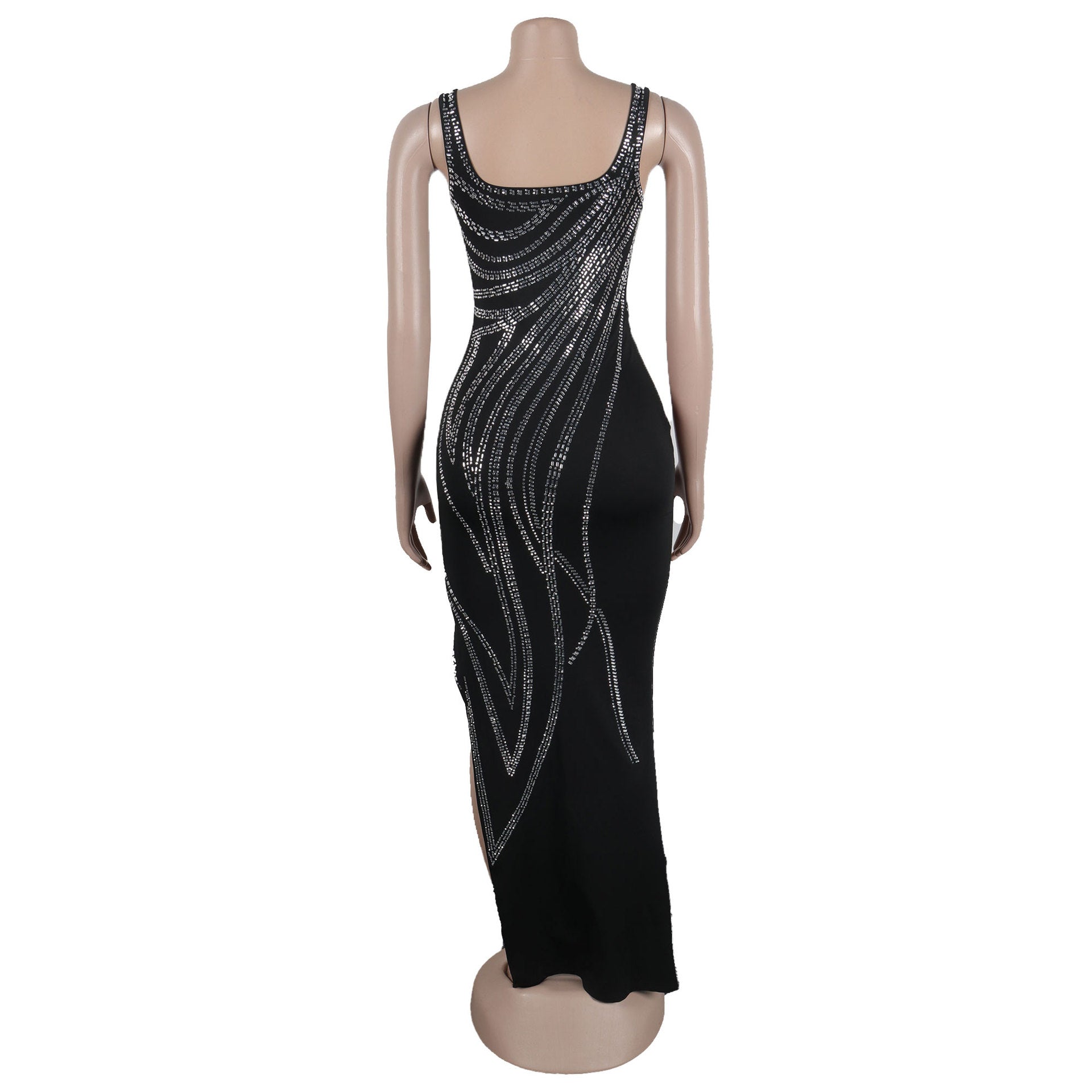 Women Sexy Beaded Sleeveless Bodycon Slit Dress 17