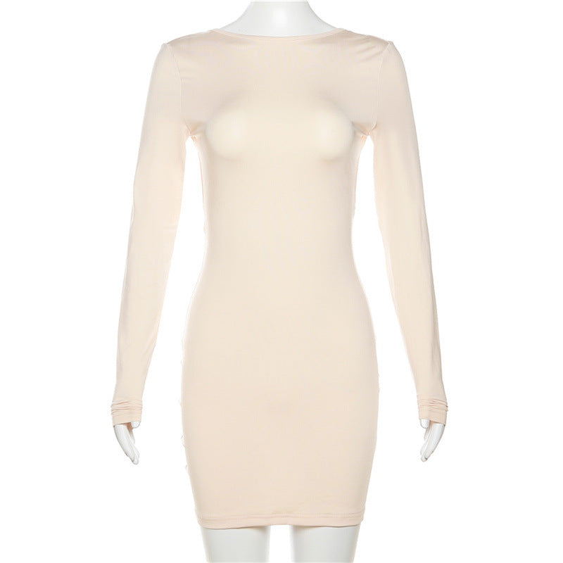 Women Sexy Long Sleeve Backless Solid Bodycon Dress 11