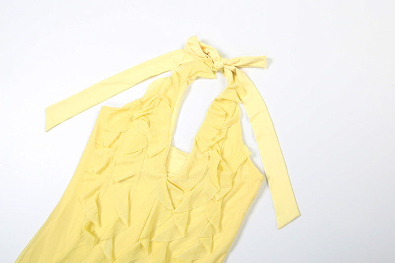 Summer Women's Fashion Sleeveless Low Back Ruffled Deep V-Neck Sexy Long Dress 10