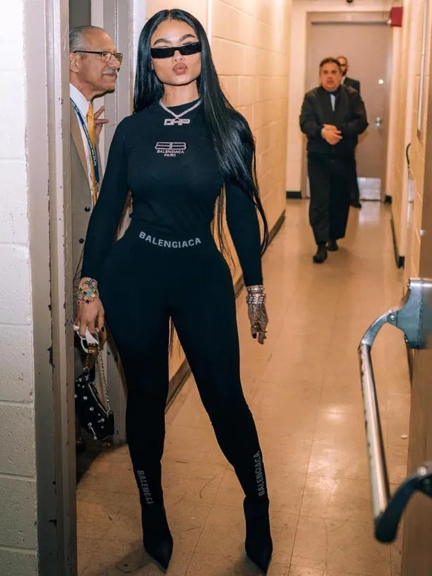 Women Letter Print Long Sleeve Top and Pants Two-Piece Set 3