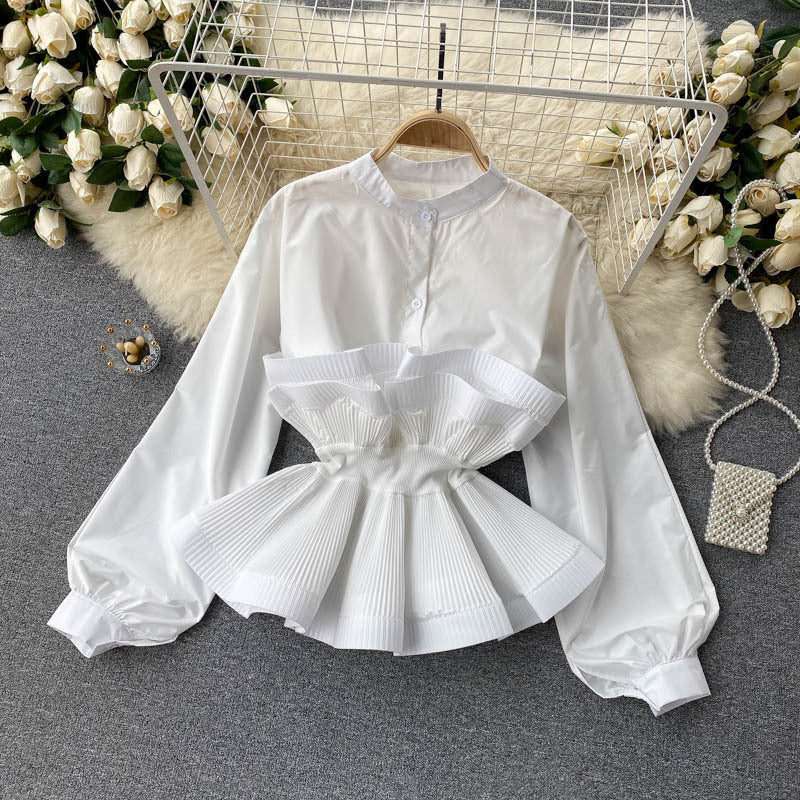 Long Sleeves Slim Waist Ruffled Blouse 7