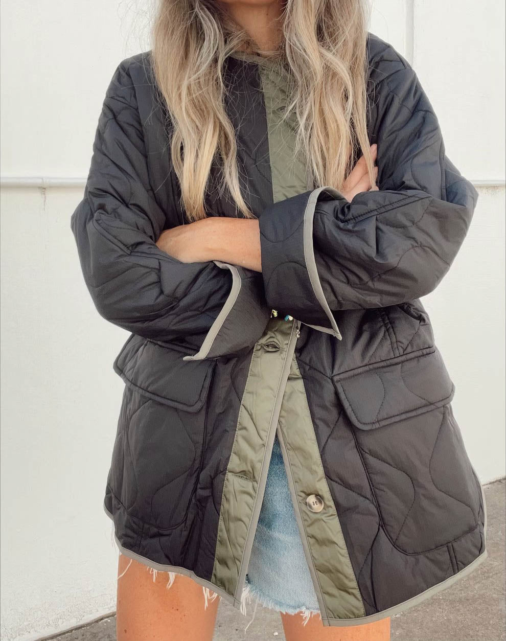 Women Autumn and Winter Pine Color Block Padded Jacket 4