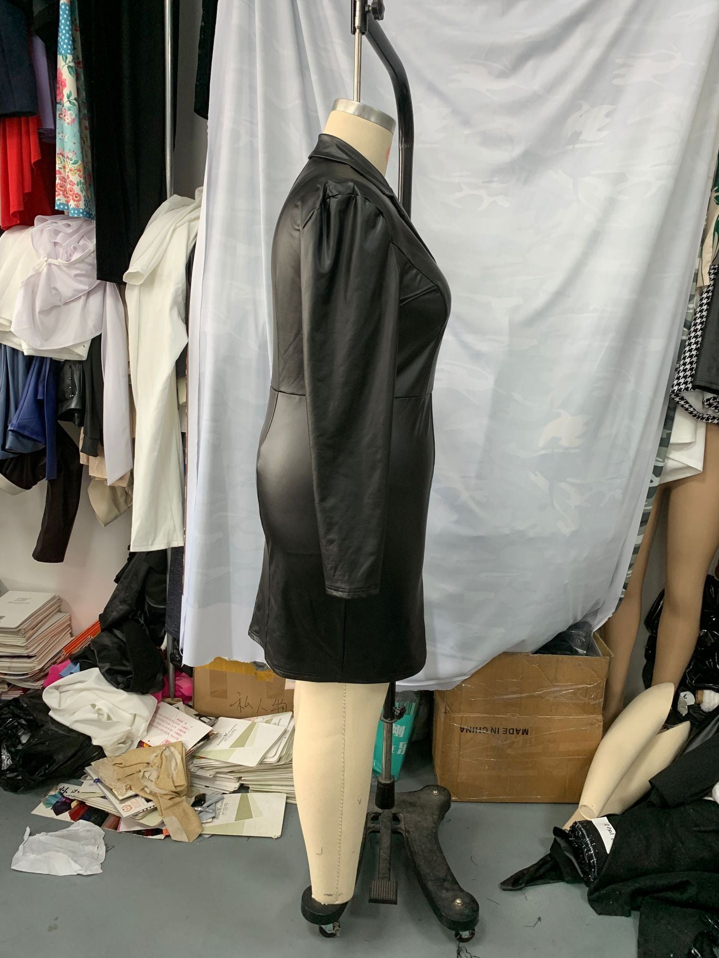 PU Leather V-Neck Bodycon Sexy Dress 7