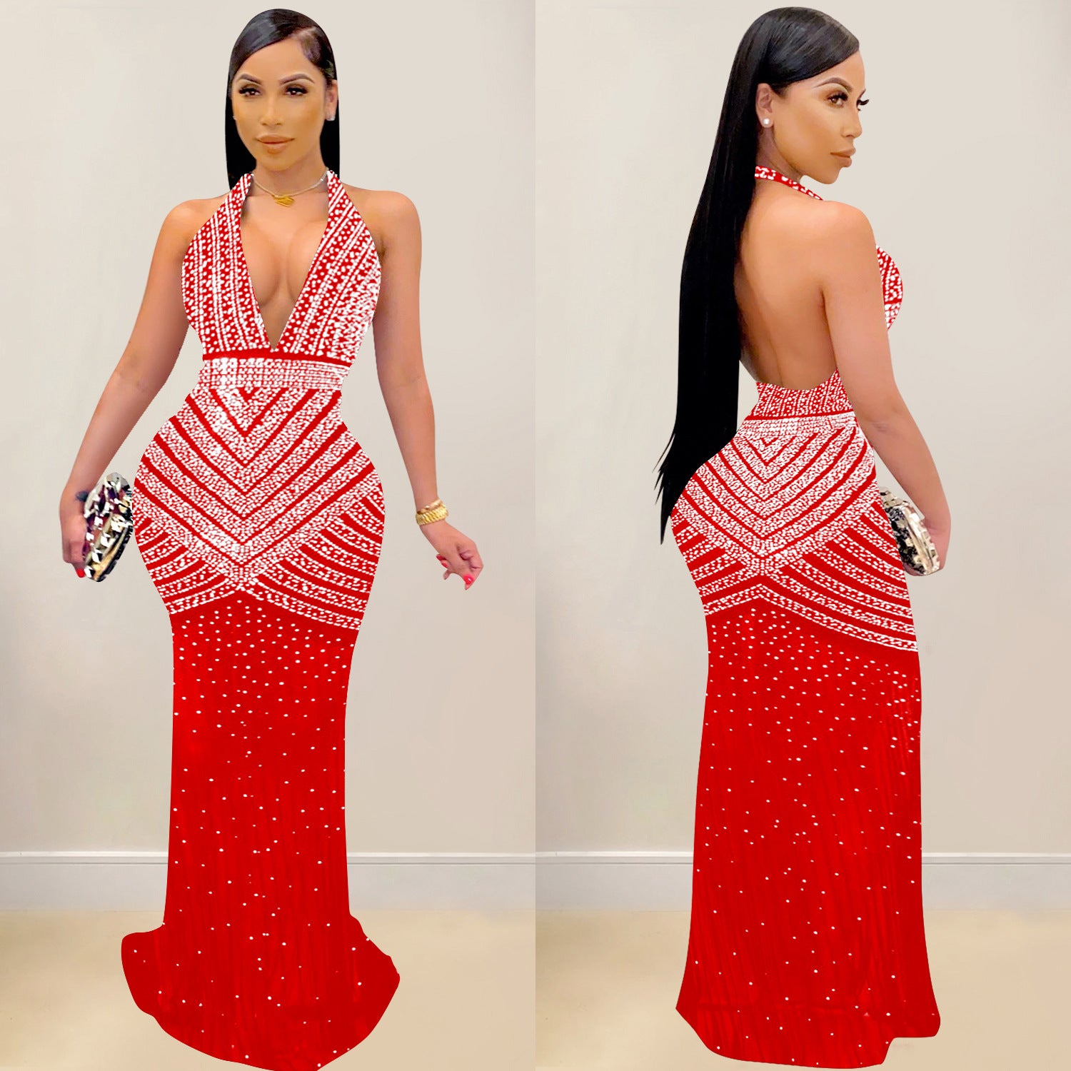 Women Solid mesh Beaded Sleeveless Maxi Dress 6