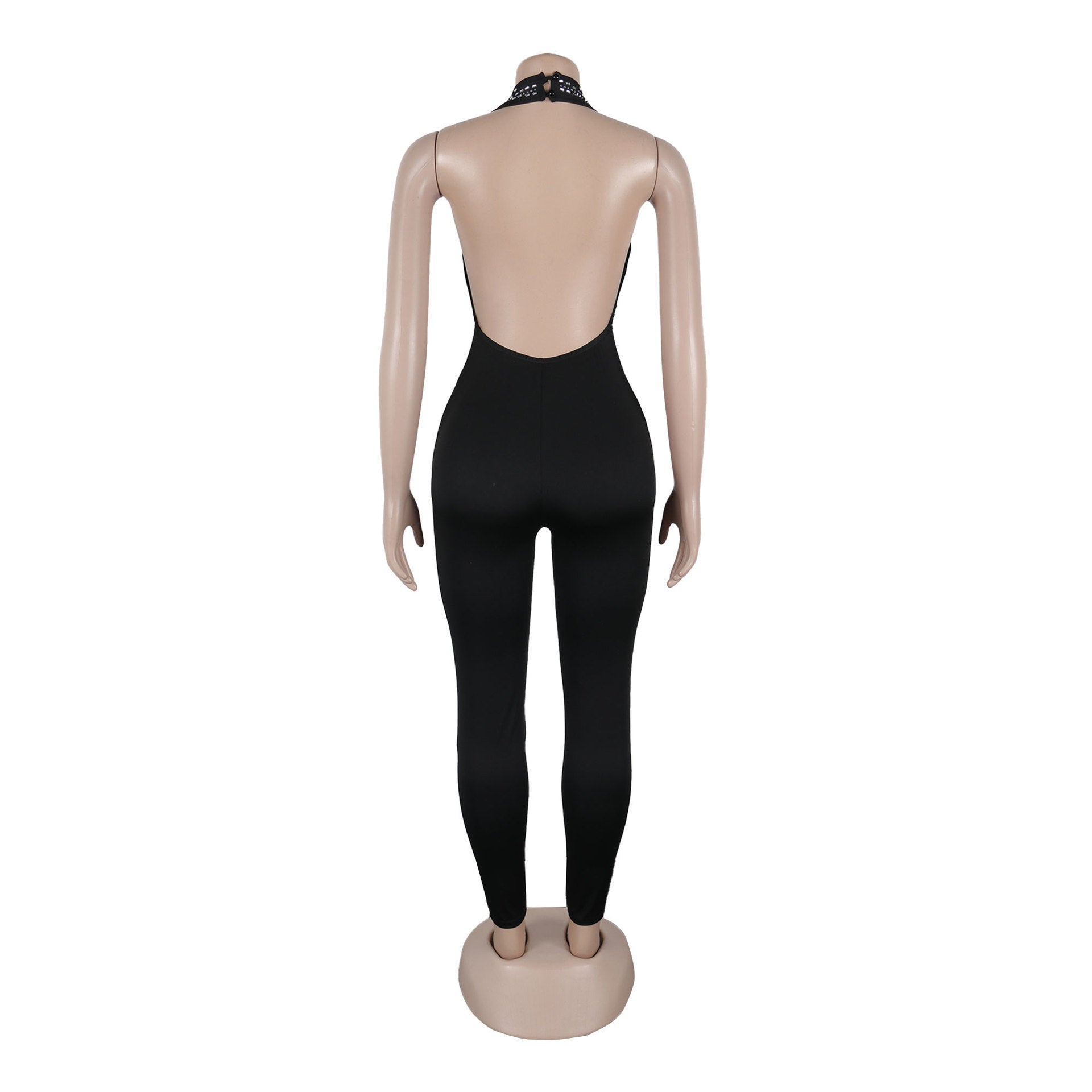 Women Halter Neck Stretchy Backless V-neck Jumpsuit 9