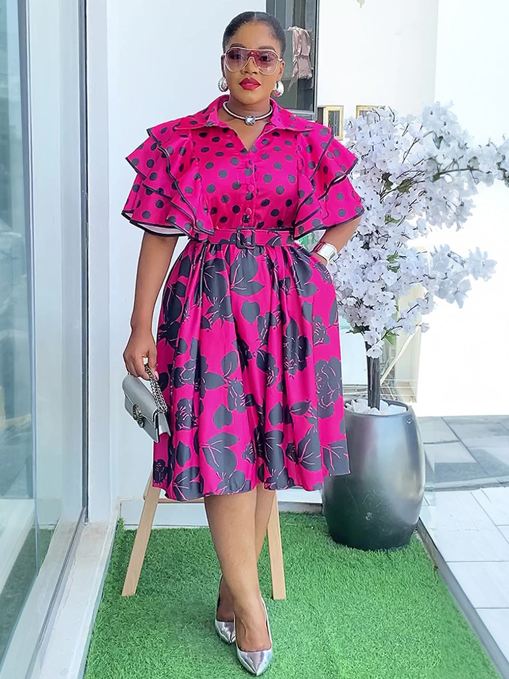 Print Shirt Plus Size A-Line Dress African Women's Wear 8