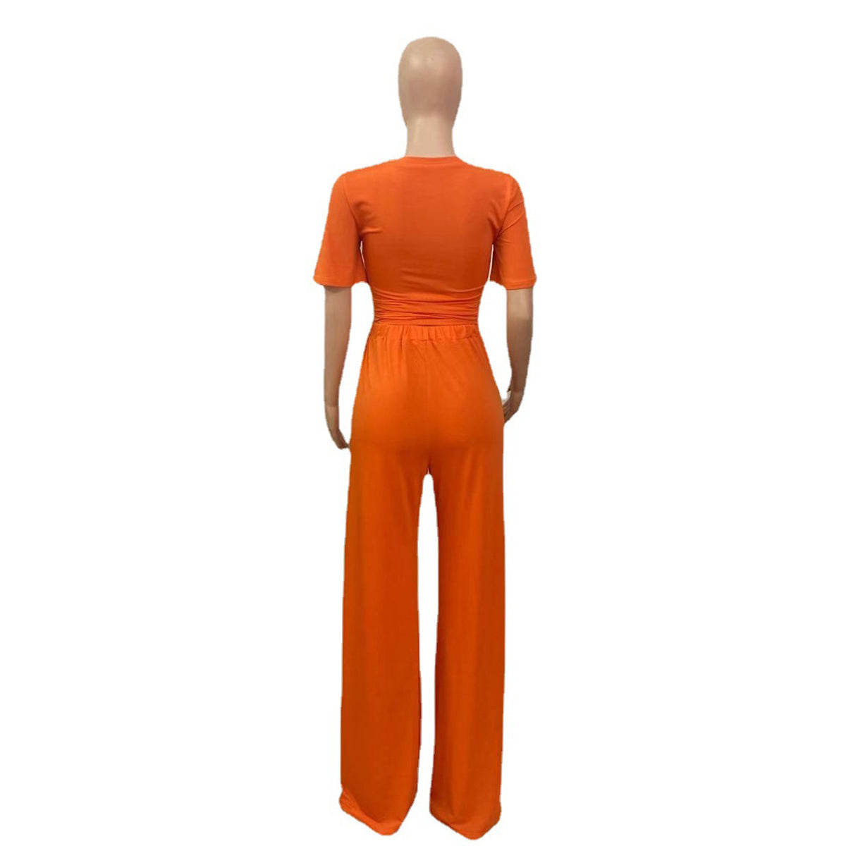 Fall Women's Solid Casual Loose Two Piece Short Sleeve Trousers 11