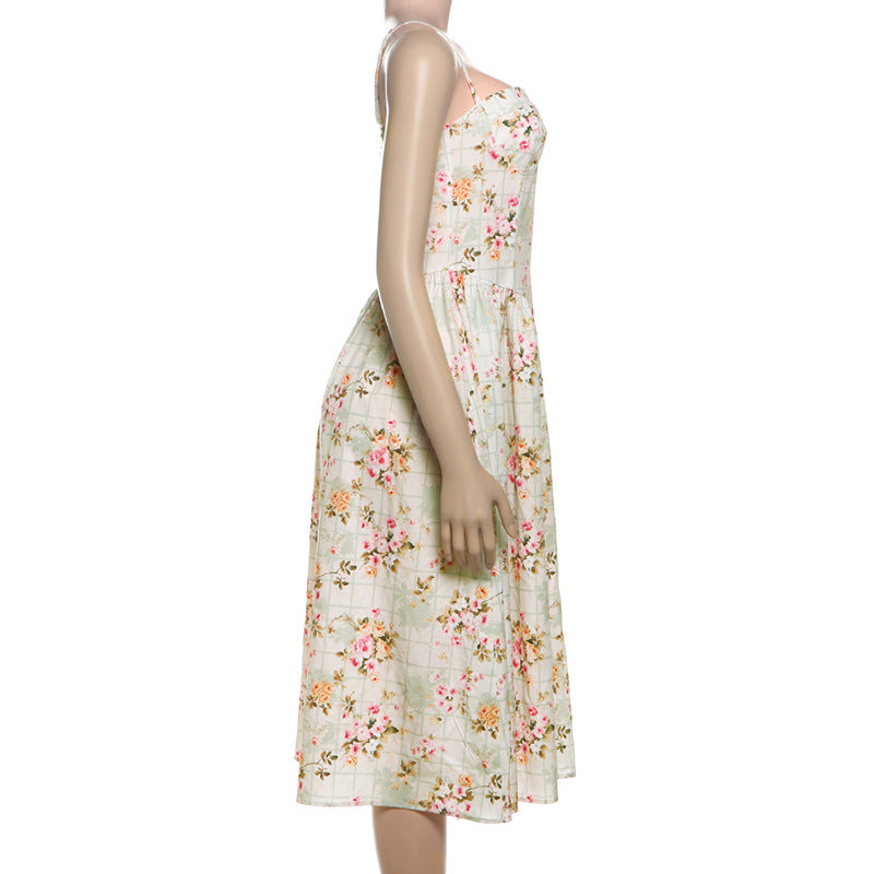 Summer women's clothing Chic sexy Low Back Slim Waist printed dress female 8