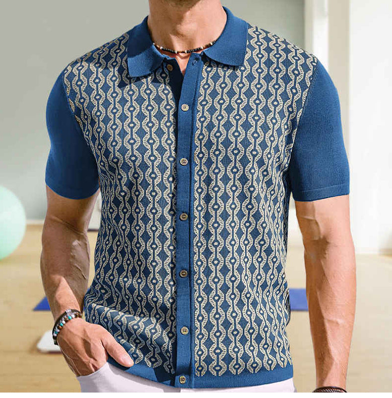 Men’s Summer Short-Sleeve Knitted Polo Shirt Turn-Down Collar 4