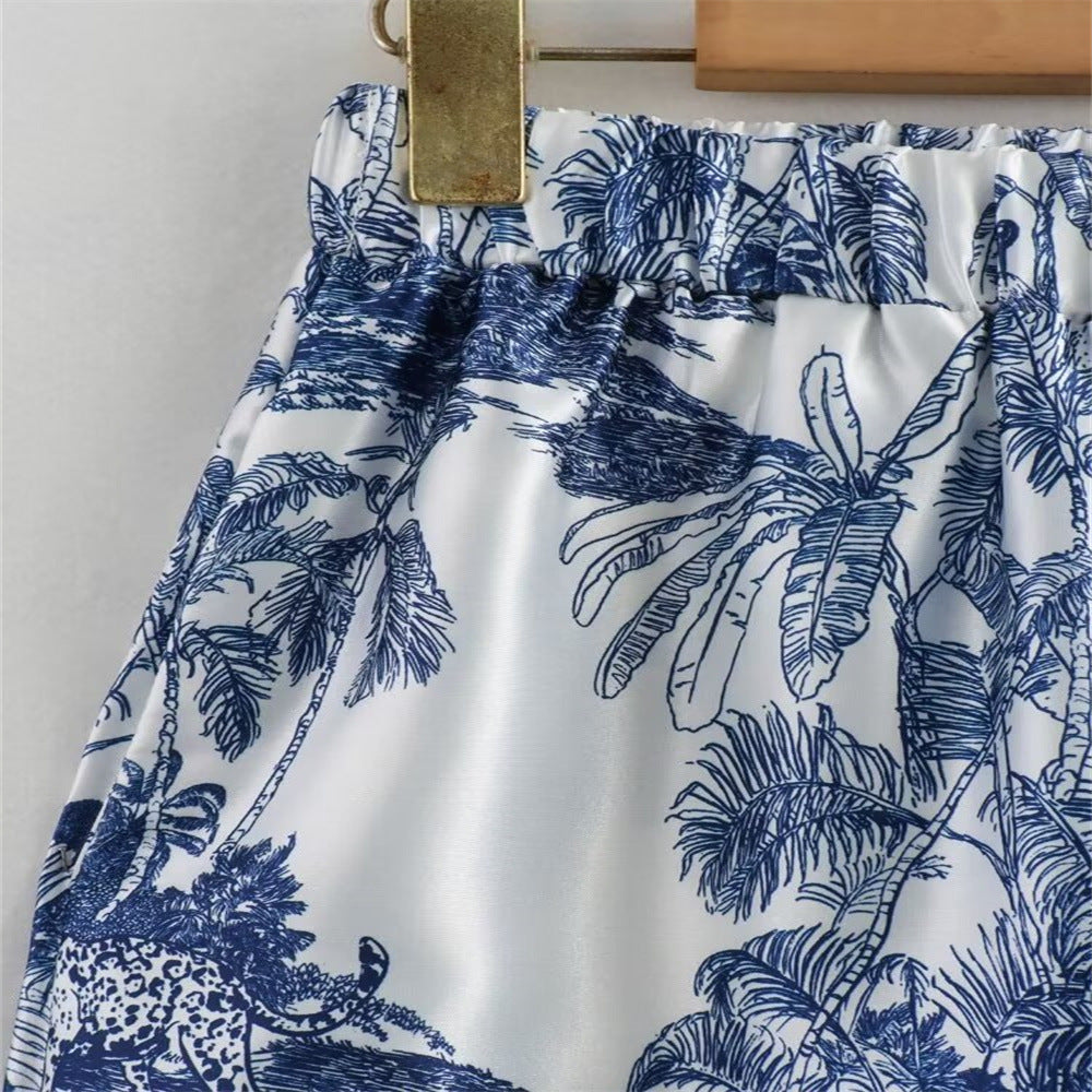 Summer Women loose long-sleeved printed shirt And Pant two-piece set 13