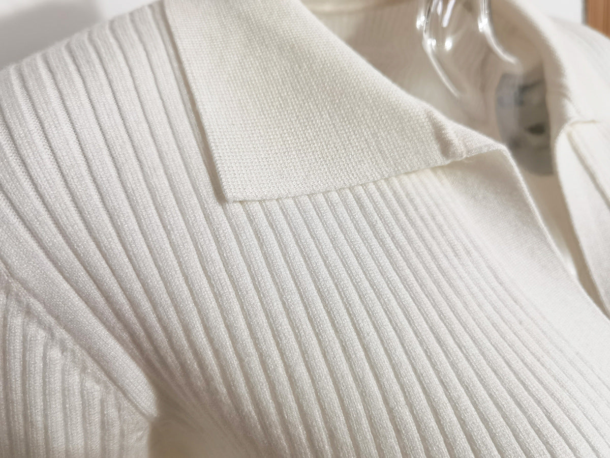 Autumn And Winter Turndown Collar V-Neck Knitting Sweater Chic Career Slim Ribbed Basic Pullover Top For Women 14