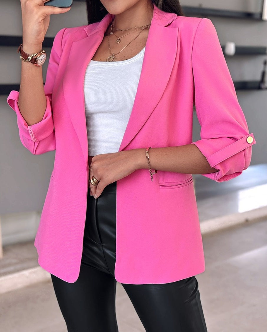 Women Fall/Winter Long Sleeve Solid Blazer 9