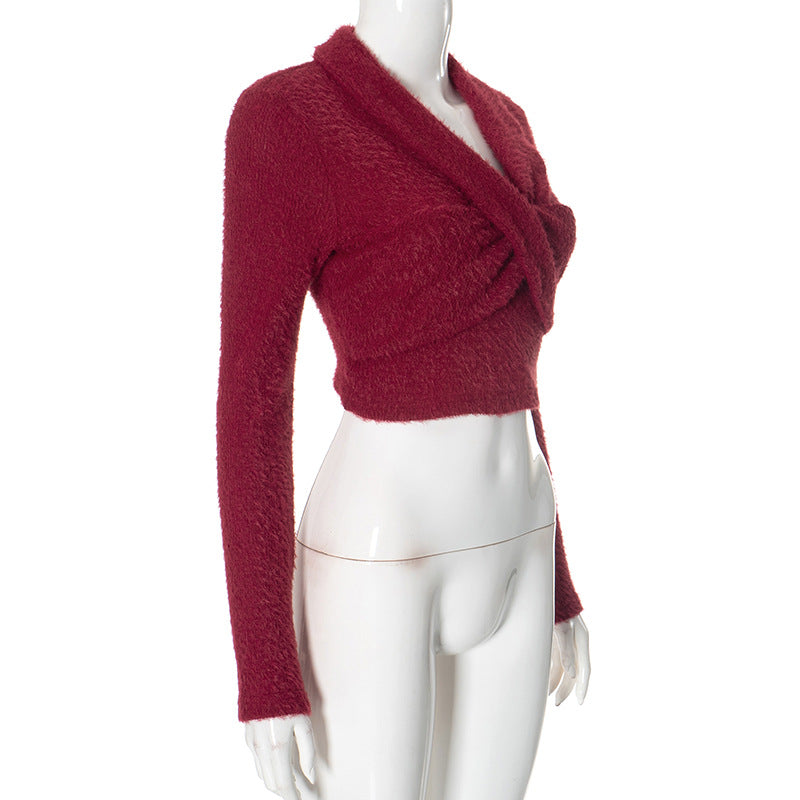 Women sexy cross v-neck sweater 7