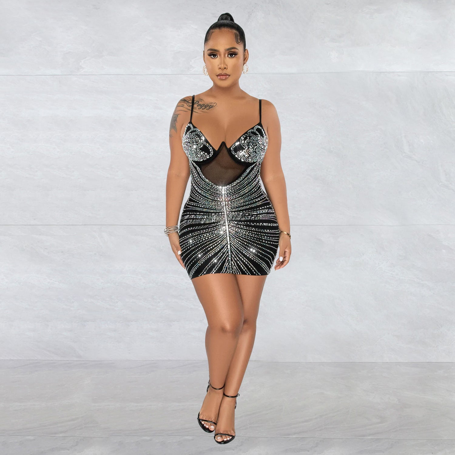 Women's Fashion Beaded Mesh straps Sleeveless club Dress 7