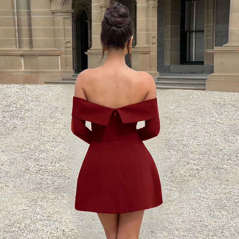 Women Backless Off Shoulder Strapless Long Sleeve Dress 11