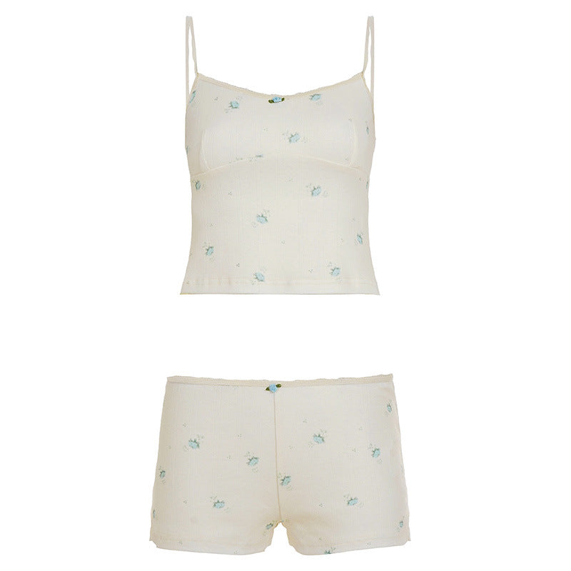 Women Floral Contrast Comfortable Crop Suspender Top and Shorts Two-piece Set 7