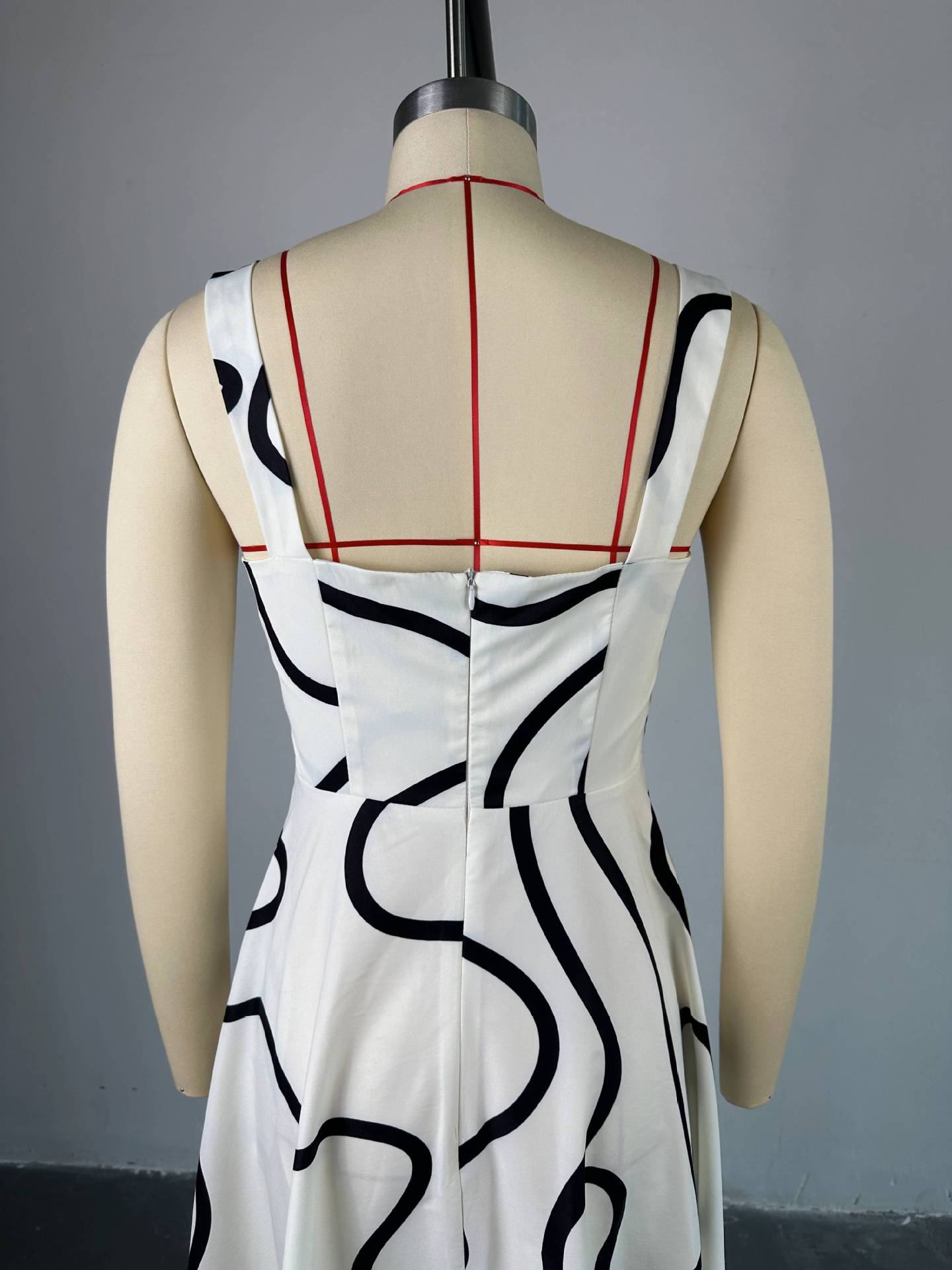 Women's Summer Fashion Strap Square Neck Printed Slim Waist A-Line Dress 12