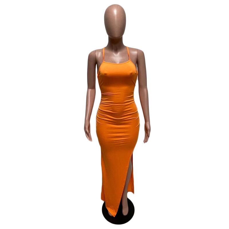 Women's Clothing Spring Summer Fashion Sexy Sling Pure Color Dress 32