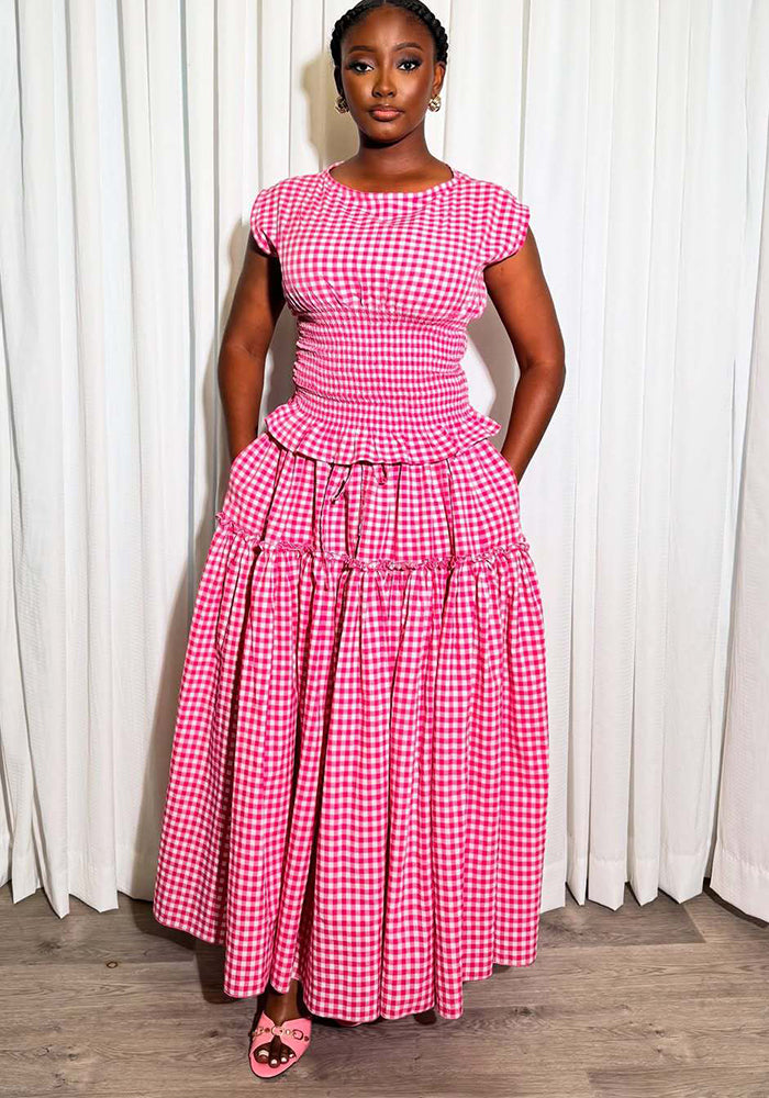 Women Summer Plaid Top and Skirt Two-Piece Set