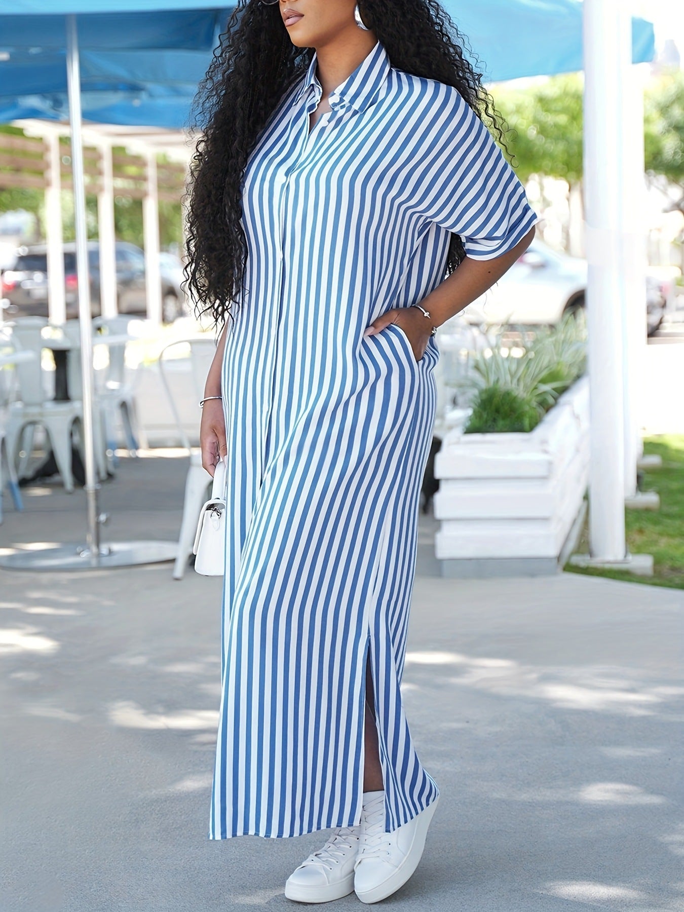 Women's Summer Casual Pocket Shirt Long Dress 6