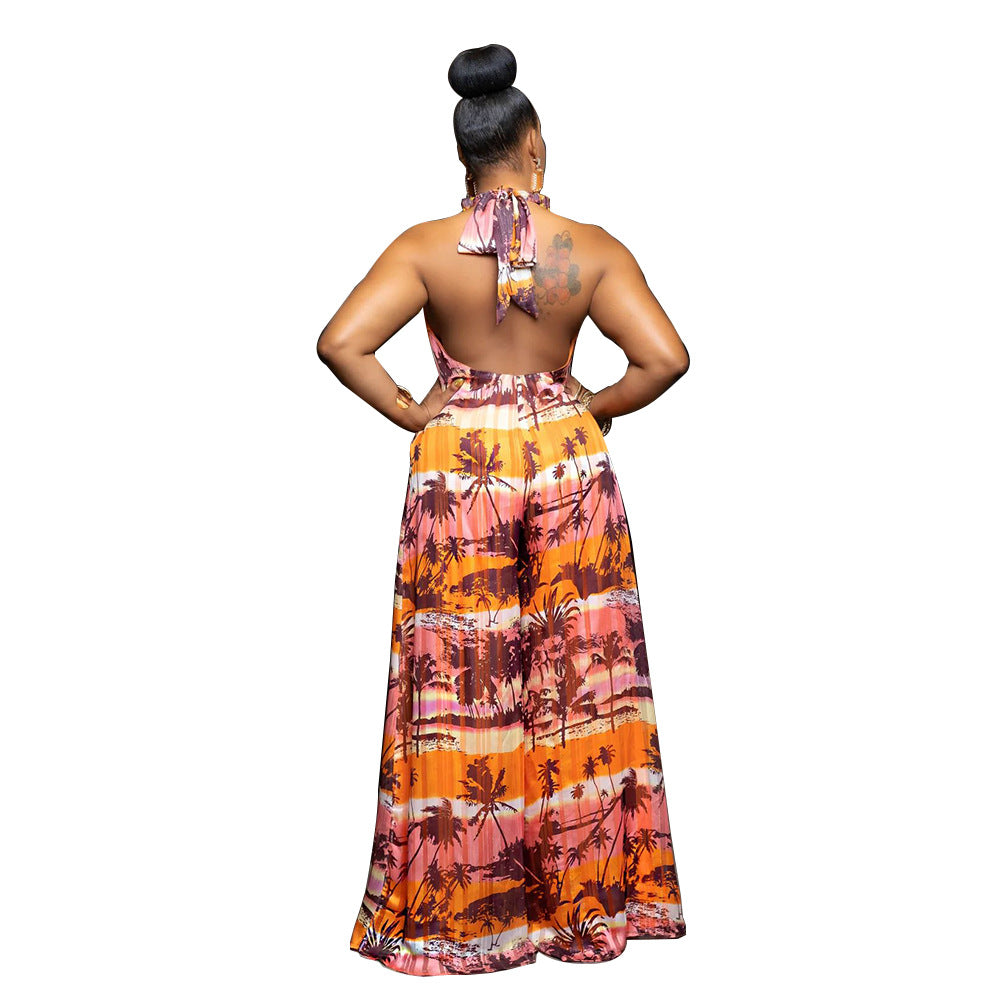 Women Halter Neck Backless Loose Casual Jumpsuit 3