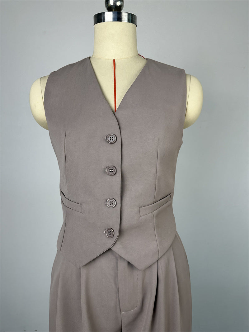 Women 's Spring V-Neck Sleeveless Vest Wide-Leg Trousers Casual Suit 13