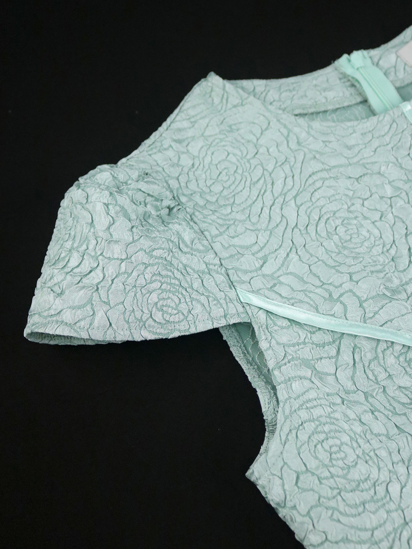 Summer Round Neck Rose Jacquard Bridesmaid Dress Bow Lace-Up Elegant Party Gown 13