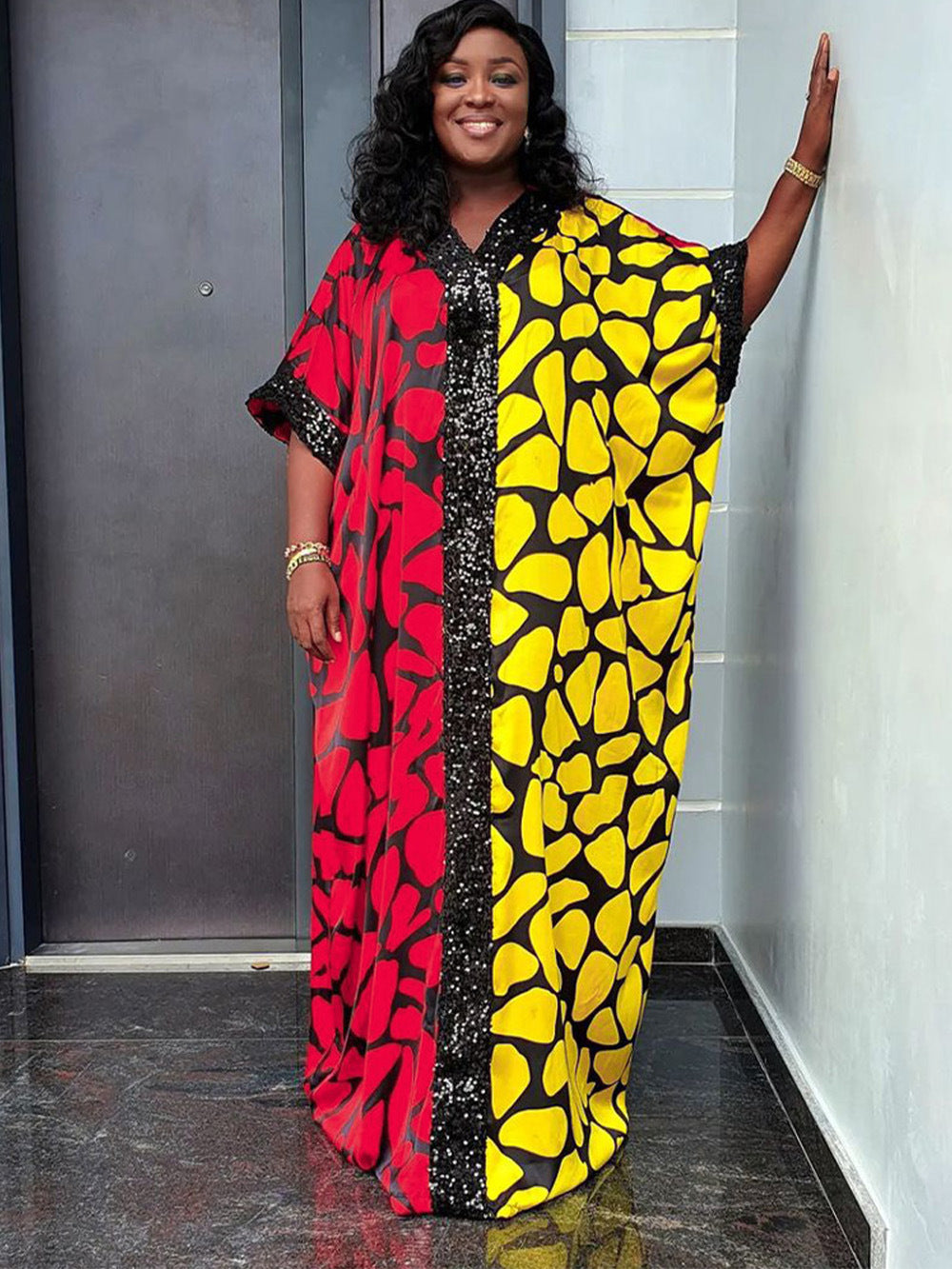 Africa Plus Size Women's Sequin Patchwork Printed Loose Dress 8