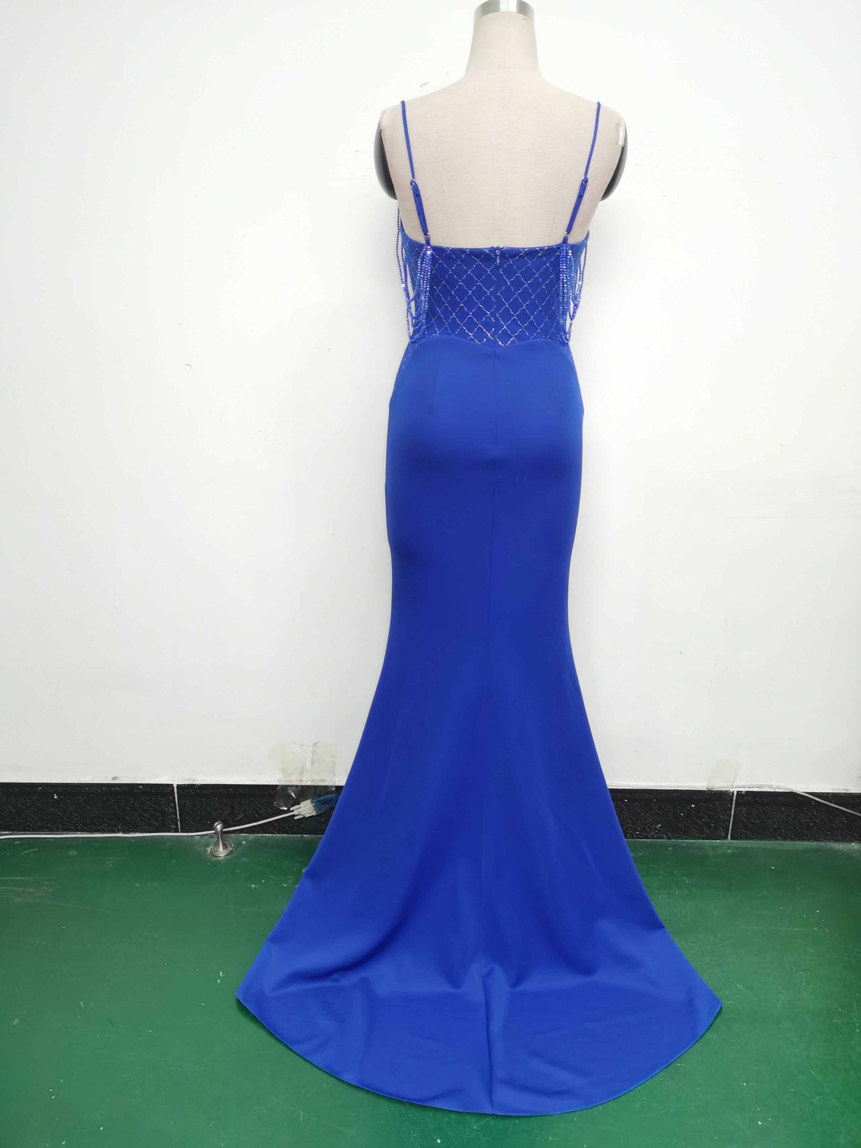 Women Fishbone Lace Sequin Wedding Fishtail Evening Dress 35