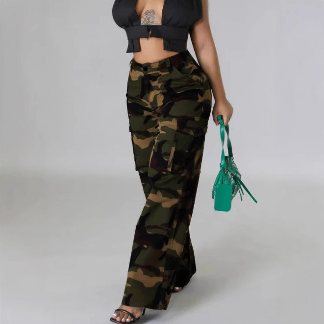 Women Cargo Casual camouflage pocket zipper trousers 4