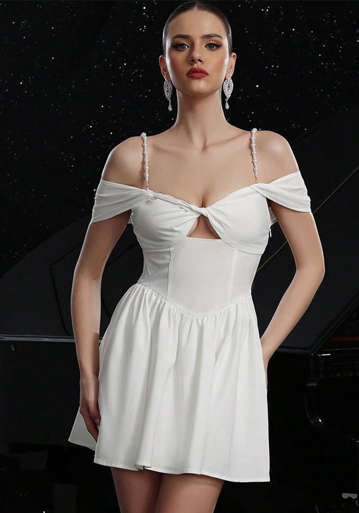 Women Spring Sexy Hollow Pearl Suspender Dress