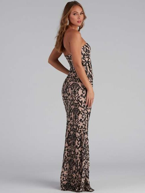 Women chic sequin sexy slash shoulder formal party evening dress 4