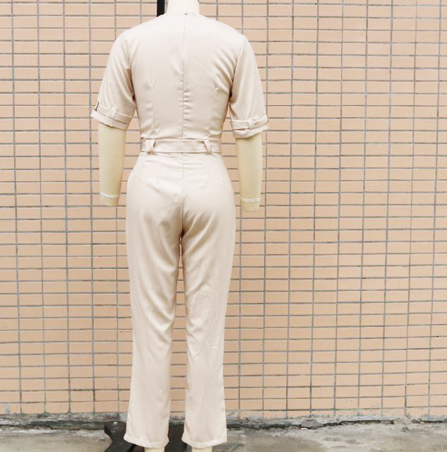 Spring/Summer Fit Turndown Collar Short Sleeve Professional Ol Jumpsuit 16