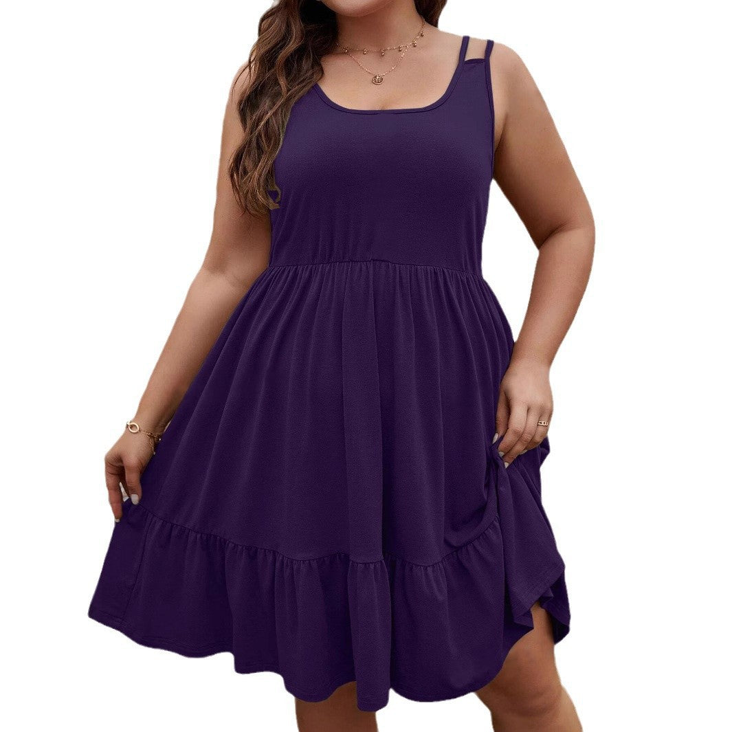 Plus Size Women's Sleeveless Loose Solid Color A-Line Dress 7