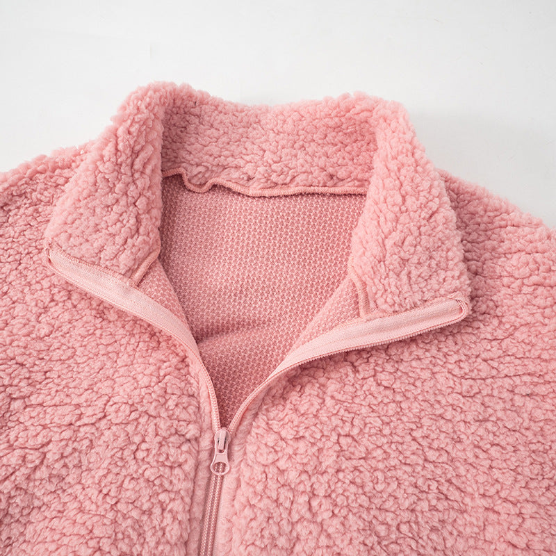 Autumn and Winter Women's Fluffy Casual zipper long sleeve two piece shorts Set 9