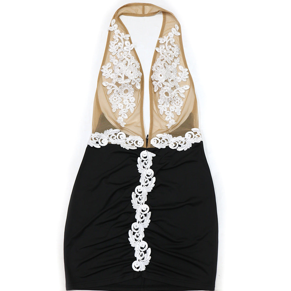 Women Solid See-Through Halter Neck Bodycon Dress 14