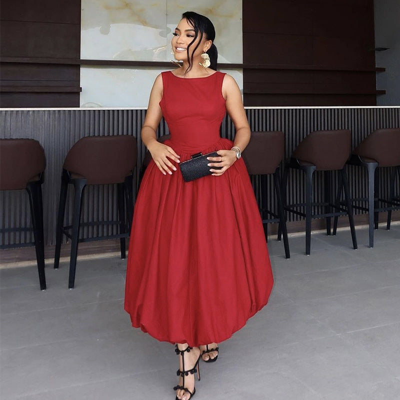 Women Elegant Sleeveless Solid Dress 4