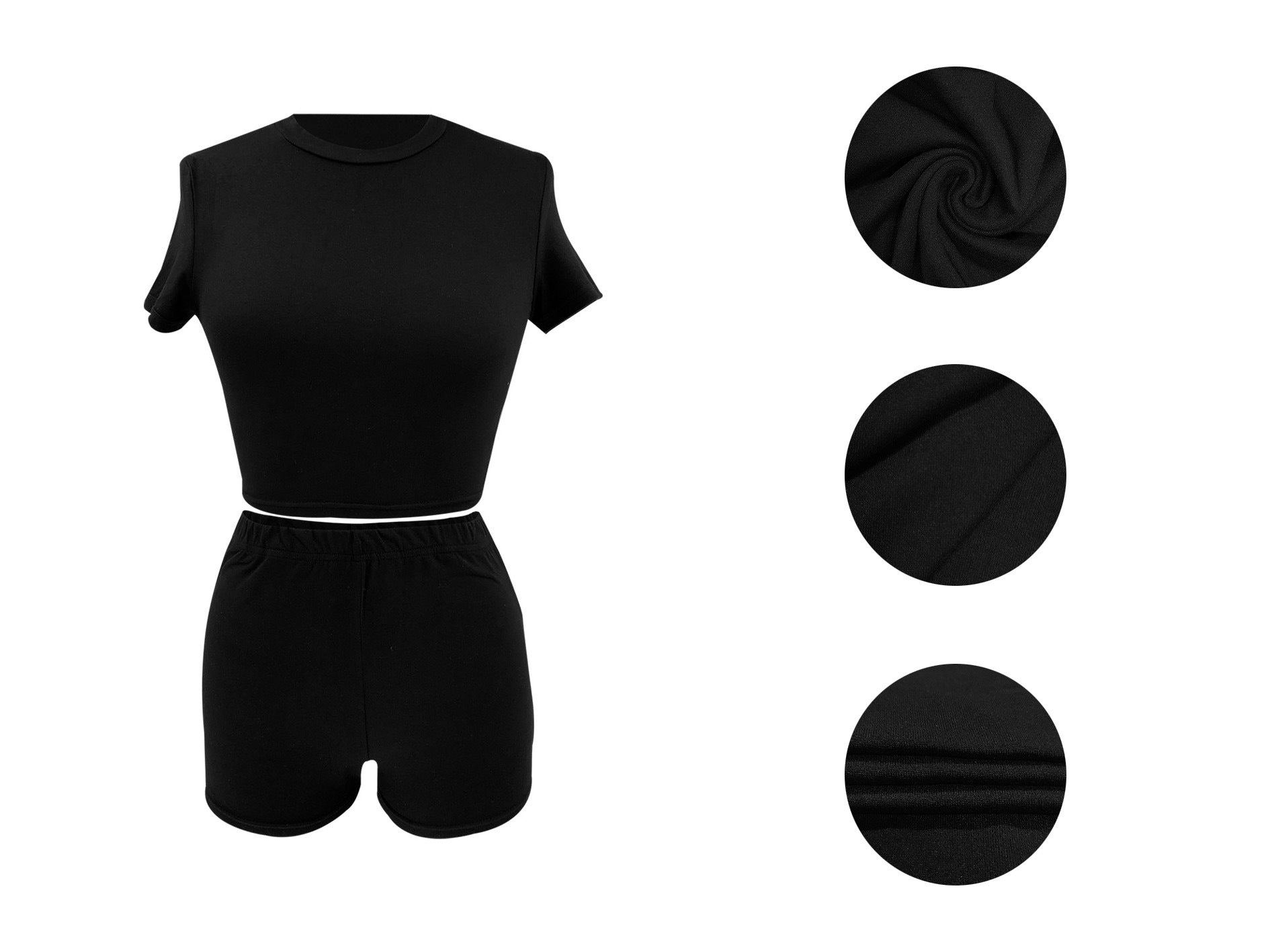Women Summer Solid Crop Top Shorts Two-Piece Set 37