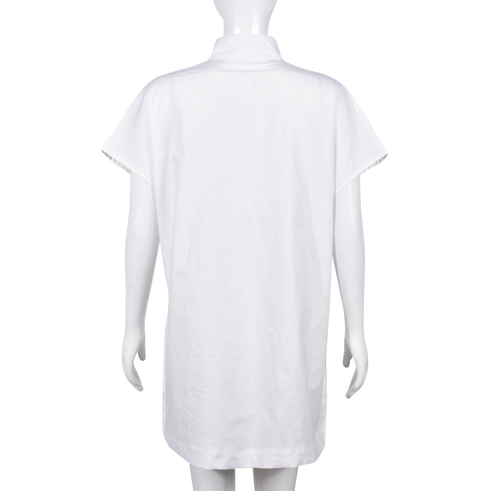 Summer Loose Zipper Printed Stand Collar Short-Sleeved Dress For Women 7