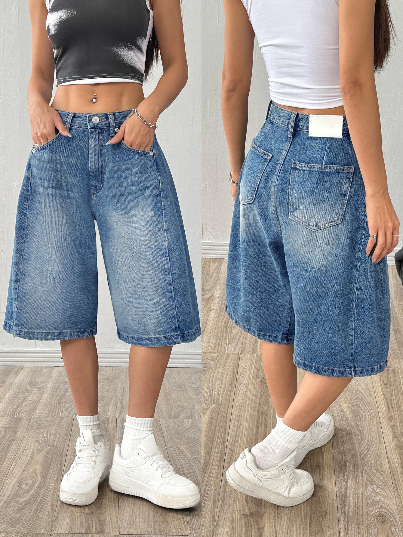 Loose Wide Leg Denim Mid-Length Shorts 3
