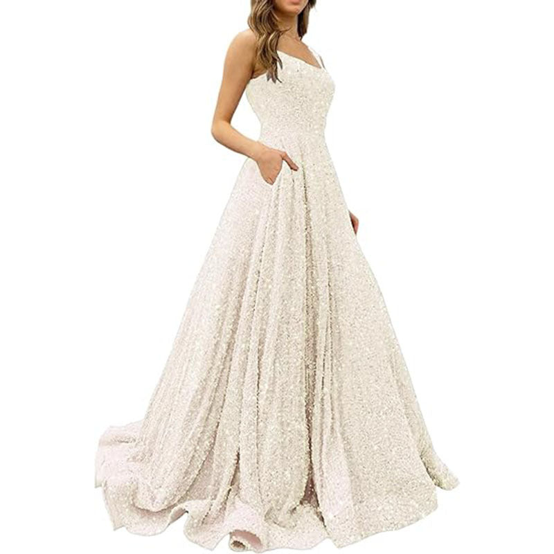 Luxury Sequin Prom Dress Side Slit Glitter Long A Line Formal Party Evening Dress(process time 3-7days) 16