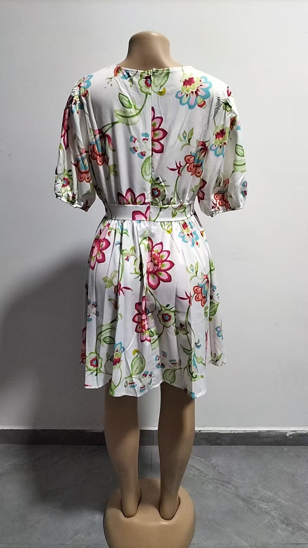 Women Summer Floral Print Puff Sleeve Mini Dress 6
