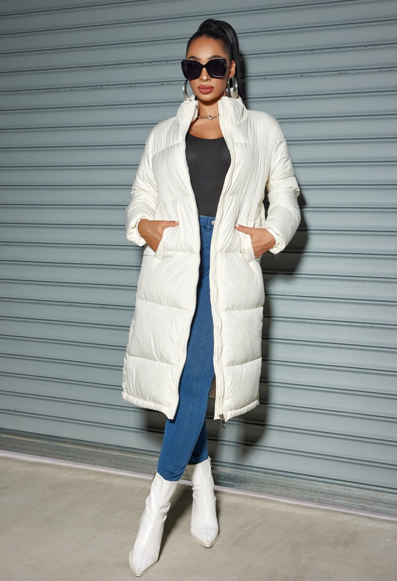 Winter Women Cotton-padded long Jacket Women Fashion Zipper Solid Color Warm Coat 3