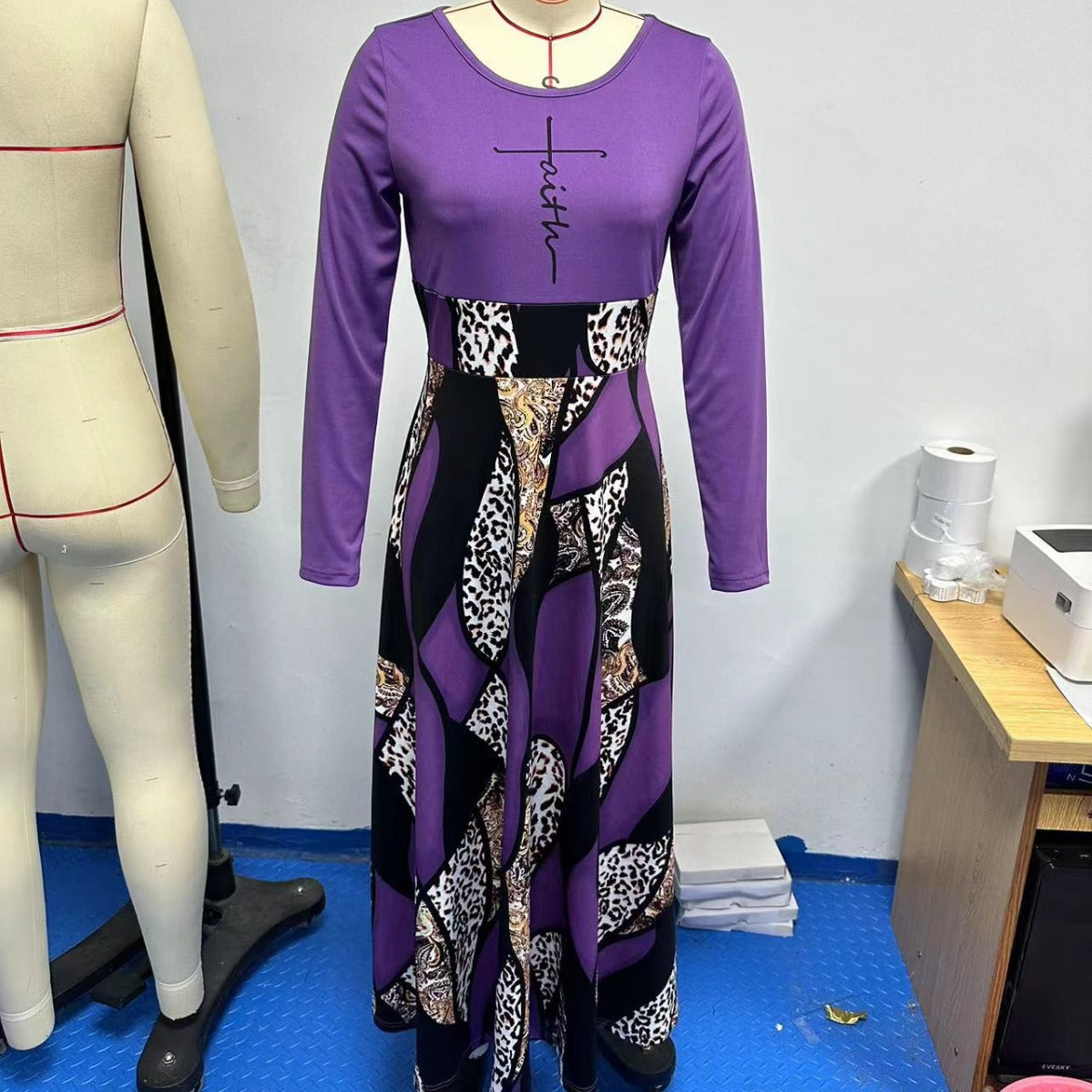 Casual Printed Deep V Half-Sleeve Long Dress 14