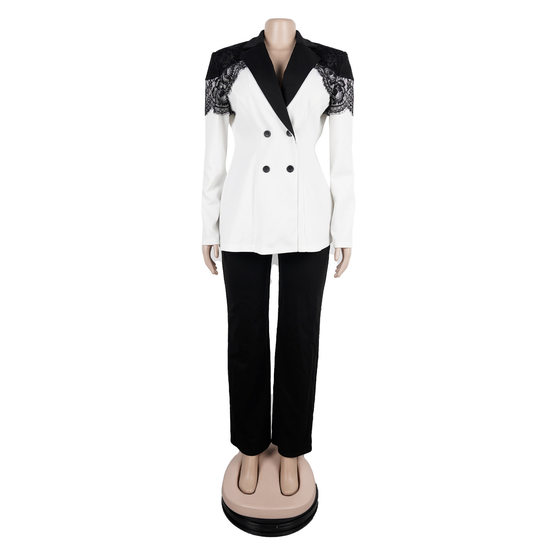 Women casual elegant lace Patchwork blazer and pant two-piece set 9